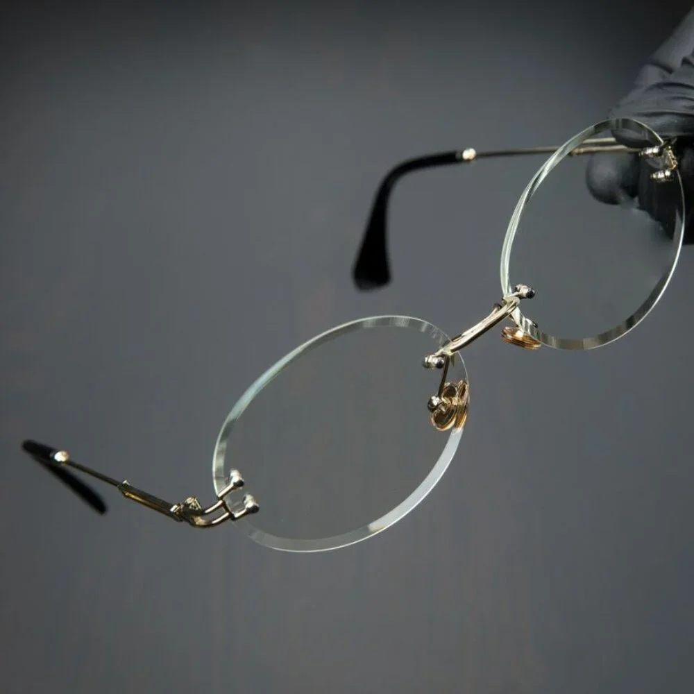 Men Hip Hop Sunglasses Oval Rimless Clear Lens‎ Diamond Cut Migos Quevo Shades